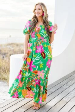 Dreamy Fields Dress, Green -Chic Soul Store DreamyFieldsDress Green 5