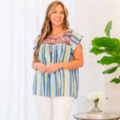 Encouraging You Top, Teal Multi