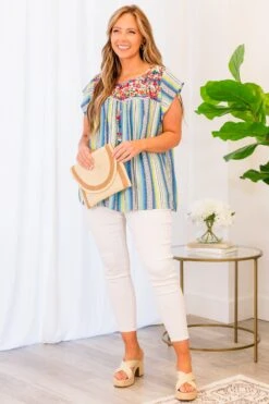 Encouraging You Top, Teal Multi -Chic Soul Store EncouragingYouTop TealMulti 6