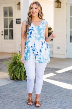Enjoying The Breeze Babydoll Tank, Blue Combination -Chic Soul Store EnjoyingTheBreezeBabydollTank BlueCombination 5