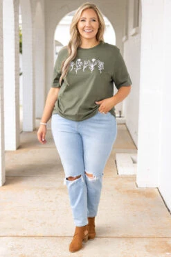 Ever Bloom Tee, Military Green -Chic Soul Store EverBloomTee MilitaryGreen 3