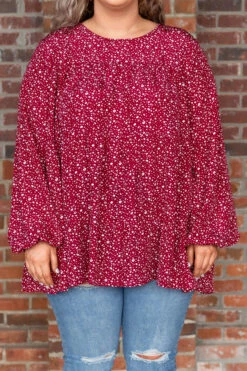 Feeling Blessed, Never Stressed Top, Burgundy -Chic Soul Store FeelingBlessed NeverStressedTop Burgundy 6505