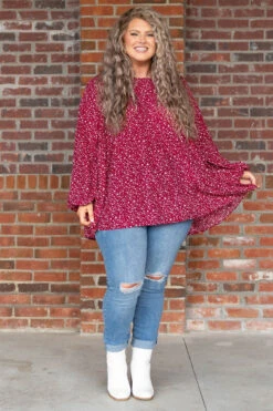 Feeling Blessed, Never Stressed Top, Burgundy -Chic Soul Store FeelingBlessed NeverStressedTop Burgundy 6506