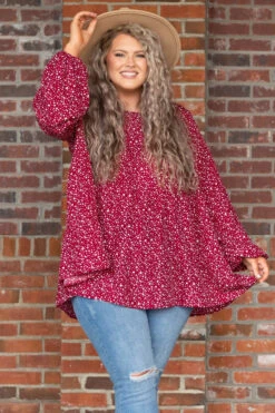 Feeling Blessed, Never Stressed Top, Burgundy