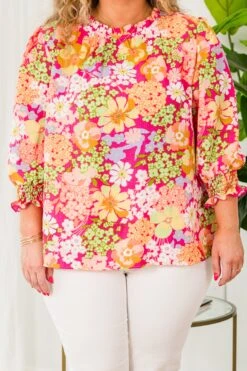 Fight For Floral Top, Fuchsia -Chic Soul Store FightForFloralTop Fuchsia 2