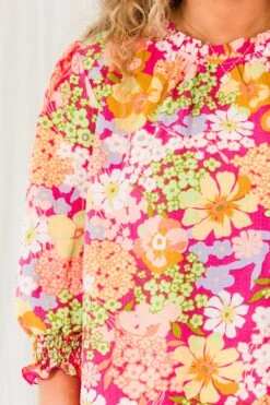 Fight For Floral Top, Fuchsia -Chic Soul Store FightForFloralTop Fuchsia 3