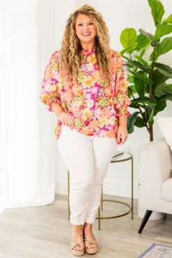 Fight For Floral Top, Fuchsia -Chic Soul Store FightForFloralTop Fuchsia 4