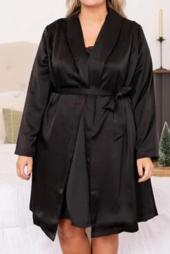 Find Your Inner Beauty Silky Satin Robe, Black -Chic Soul Store FindYourInnerBeautySilkySatinRobe Black 9685