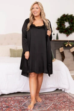 Find Your Inner Beauty Silky Satin Robe, Black -Chic Soul Store FindYourInnerBeautySilkySatinRobe Black 9693