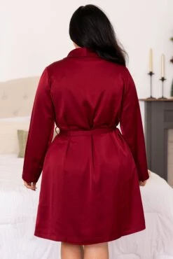 Find Your Inner Beauty Silky Satin Robe, Wine -Chic Soul Store FindYourInnerBeautySilkySatinRobe Wine 9676