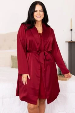 Find Your Inner Beauty Silky Satin Robe, Wine
