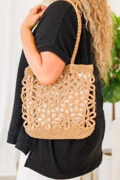 Floral Meadow Handbag, Taupe -Chic Soul Store FloralMeadowHandbag Taupe 3