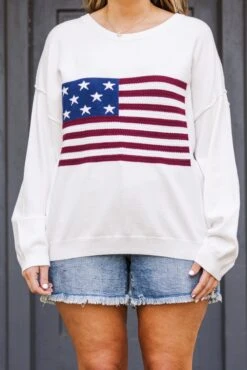 From Sea To Shining Sea Sweater, White -Chic Soul Store FromSeaTopShiningSeaSweater White 3