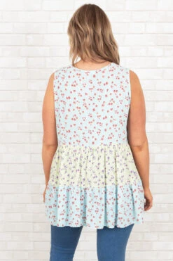 Garden Melodies Top, Baby Blue Yellow -Chic Soul Store GardenMelodiesTop BabyBlueYellow 9616