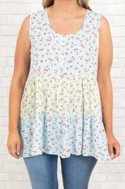 Garden Melodies Top, Baby Blue Yellow -Chic Soul Store GardenMelodiesTop BabyBlueYellow 9617