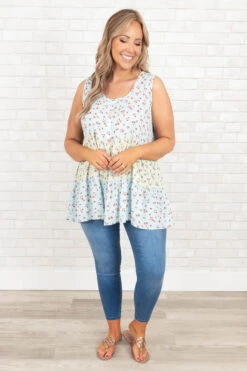 Garden Melodies Top, Baby Blue Yellow -Chic Soul Store GardenMelodiesTop BabyBlueYellow 9619
