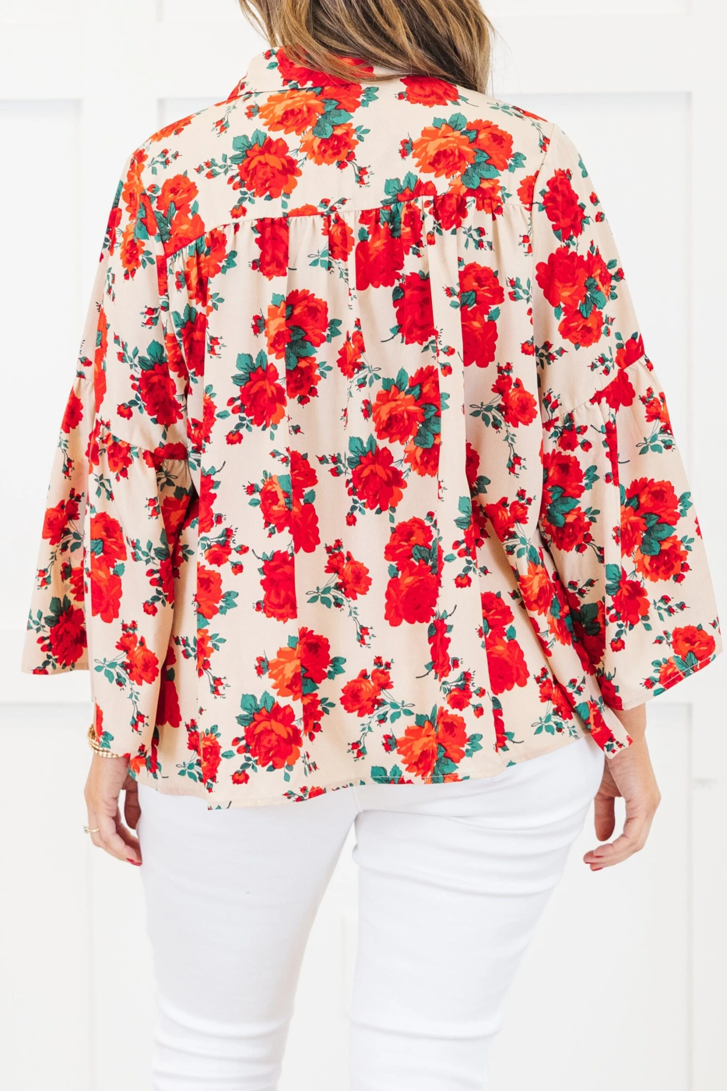 Garden Party Blouse, Red-Beige 8 Garden Party Blouse, Red-Beige - Image 6