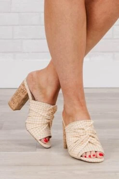 Gingham Style Heels, Toffee