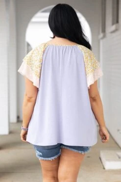 Happy Habits Top, Lavender/Cream -Chic Soul Store HappyHabitsTop Lavendar Cream 9756
