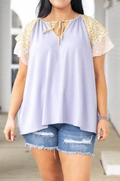 Happy Habits Top, Lavender/Cream -Chic Soul Store HappyHabitsTop Lavendar Cream 9757
