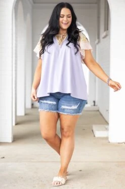 Happy Habits Top, Lavender/Cream -Chic Soul Store HappyHabitsTop Lavendar Cream 9759