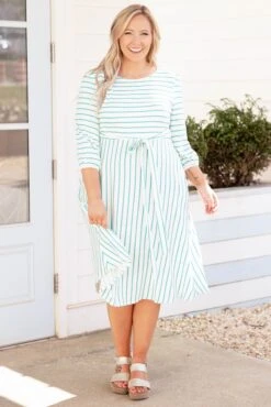Holding Hands On The Boardwalk Dress, Ivory-Mint -Chic Soul Store HoldingHandsOnTheBoardwalkDress Ivory Mint 9935