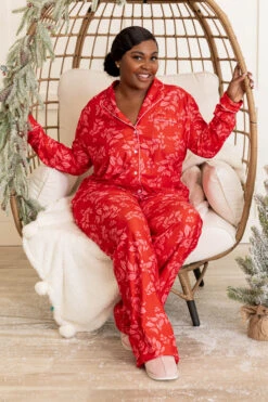 Holiday Happy Long Sleeve Pajama Top, Red