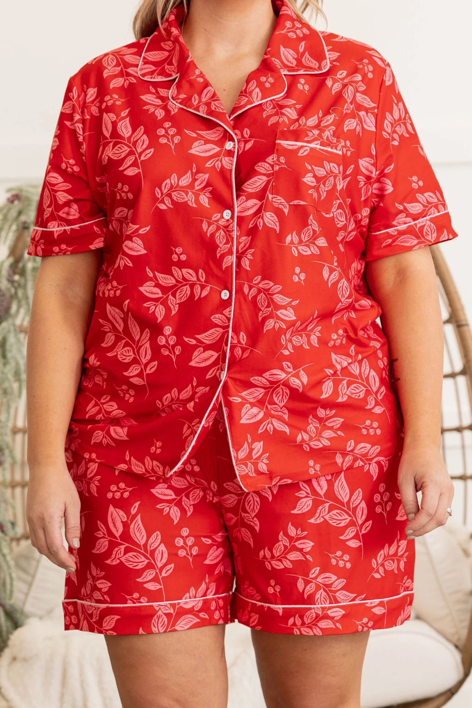 Holiday Happy Short Sleeve Pajama Top, Red 6 Holiday Happy Short Sleeve Pajama Top, Red - Image 4