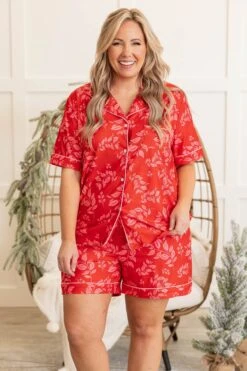 Holiday Happy Short Sleeve Pajama Top, Red