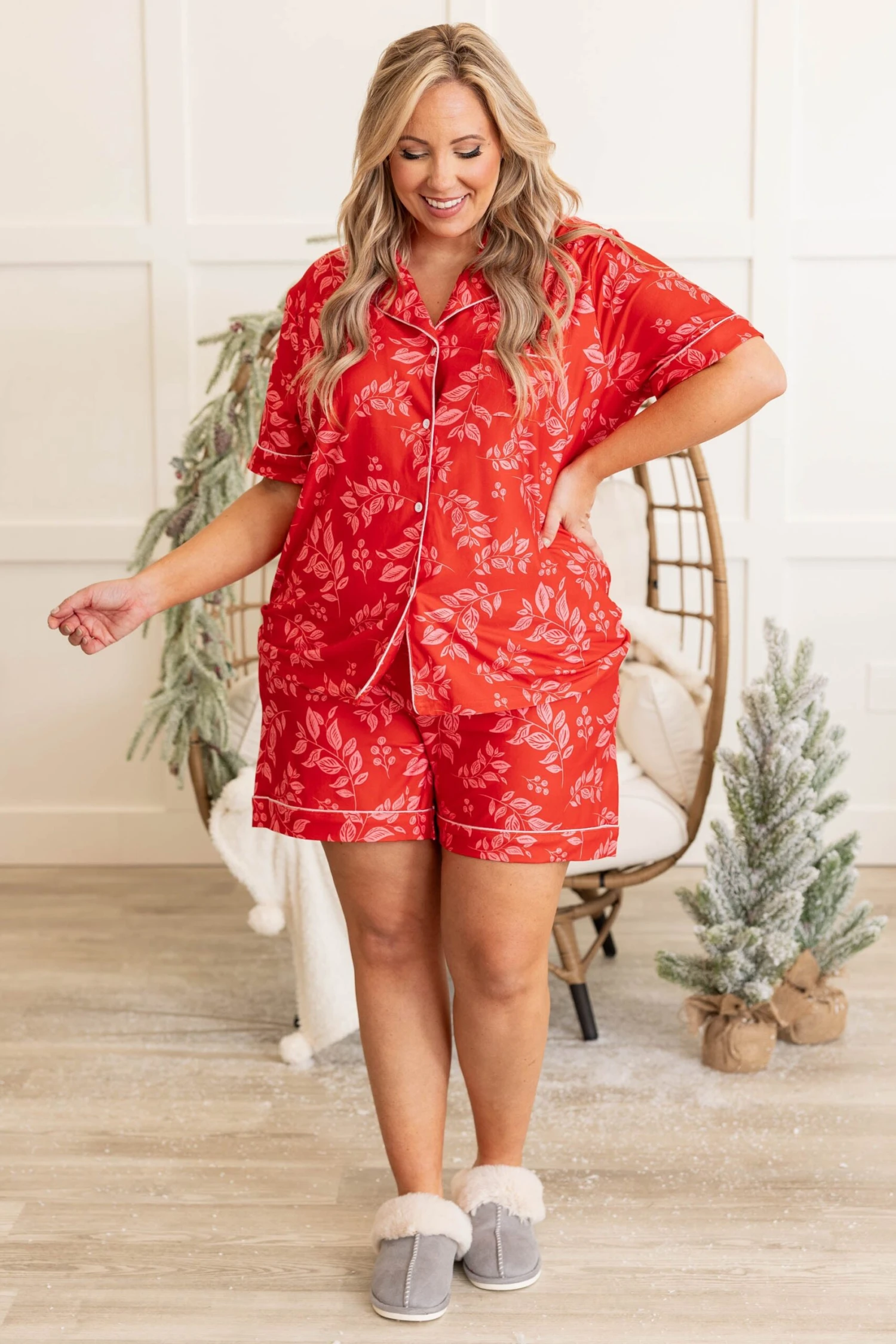 Holiday Happy Short Sleeve Pajama Top, Red 4 Holiday Happy Short Sleeve Pajama Top, Red - Image 2