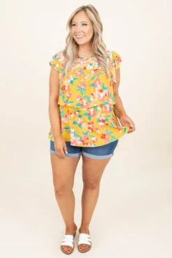 I Gotta Know Top, Marigold-Teal -Chic Soul Store IGottaKnowTop Marigold Teal 9849