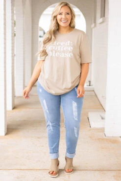 Iced Coffee Please Tee, Tan -Chic Soul Store IcedCoffeePleaseTee Tan 7335