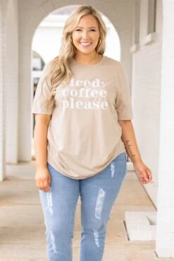 Iced Coffee Please Tee, Tan