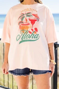 In Paradise Boyfriend Tee, Cream Pink -Chic Soul Store InParadiseBoyfriendTee CreamPink 3