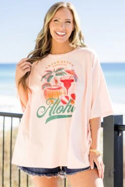 In Paradise Boyfriend Tee, Cream Pink