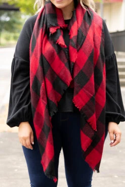 Just Warms My Heart Scarf, Black-Red -Chic Soul Store JustWarmsMyHeartScarf Black Red 0972