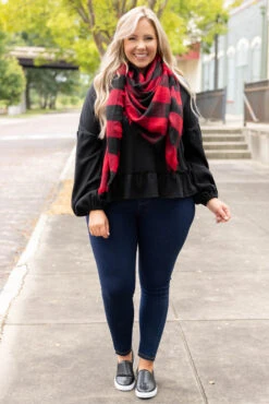 Just Warms My Heart Scarf, Black-Red -Chic Soul Store JustWarmsMyHeartScarf Black Red 2