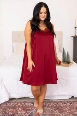 Let Yourself Be Loved Silky Night Slip, Wine -Chic Soul Store LetYourselfBeLovedSilkyNightSlip Wine 4