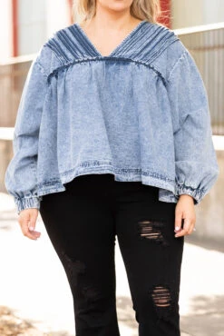 Let's Go On An Adventure Top, Denim -Chic Soul Store Let sGoOnAnAdventureTop Denim 9744