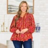 Life On The Ranch Top, Red Multi -Chic Soul Store LifeOnTheRanchTop RedMulti