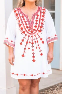 Living My Way Dress, Ivory-Tomato Red -Chic Soul Store LivingMyWayDress Ivory TomatoRed 3