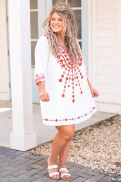 Living My Way Dress, Ivory-Tomato Red -Chic Soul Store LivingMyWayDress Ivory TomatoRed 6