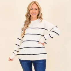 Lux Stripe Sweater, White