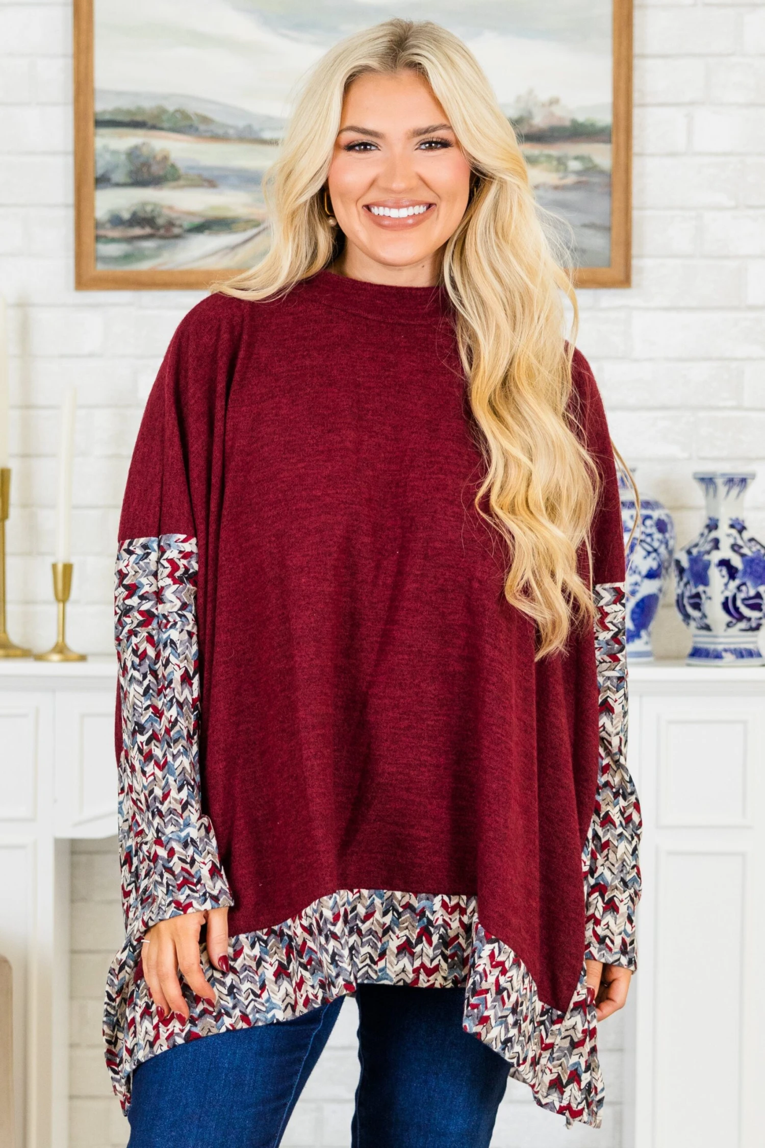 Meet Me At The Cabin Tunic, Burgundy 4 Meet Me At The Cabin Tunic, Burgundy - Image 2