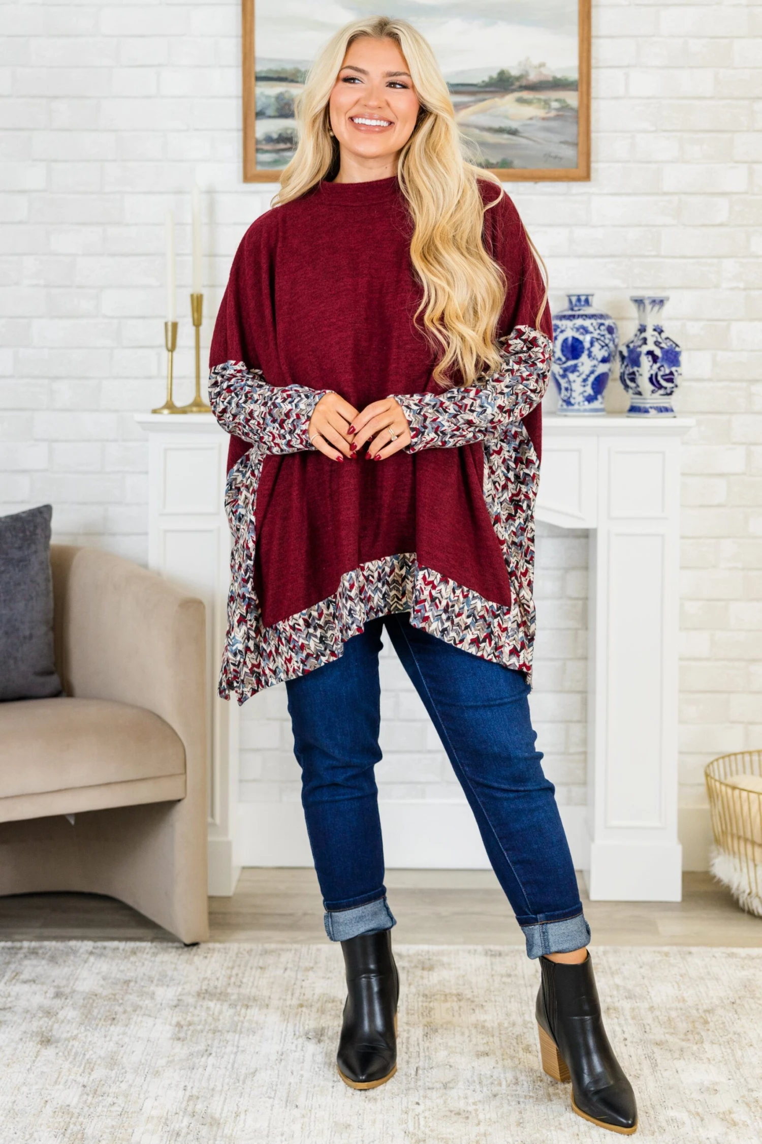 Meet Me At The Cabin Tunic, Burgundy 6 Meet Me At The Cabin Tunic, Burgundy - Image 4