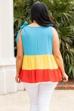 More Celebrations Top, Cyan/Yellow/Scarlett 12 More Celebrations Top, Cyan/Yellow/Scarlett -Chic Soul Store MoreCelebrationsTop Cyan Yellow Scarlett 0614