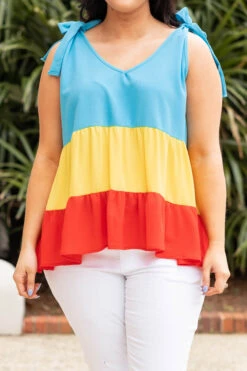 More Celebrations Top, Cyan/Yellow/Scarlett 11 More Celebrations Top, Cyan/Yellow/Scarlett -Chic Soul Store MoreCelebrationsTop Cyan Yellow Scarlett 0615