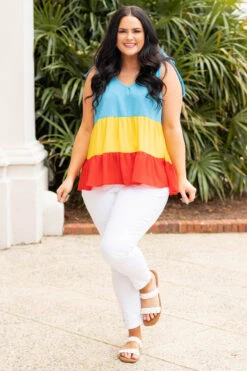 More Celebrations Top, Cyan/Yellow/Scarlett 9 More Celebrations Top, Cyan/Yellow/Scarlett -Chic Soul Store MoreCelebrationsTop Cyan Yellow Scarlett 0619