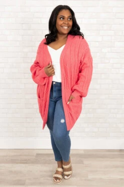 More Than Me Cardigan, Coral -Chic Soul Store MoreThanMeCardigan Coral 0114