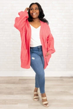 More Than Me Cardigan, Coral -Chic Soul Store MoreThanMeCardigan Coral 0116